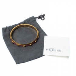 Pre Owned Alexander McQueen Pink Enamel 3D Skull Gold Tone Bangle Bracelet