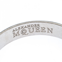 Pre Owned Alexander McQueen Blue Skull Enamel Silver Tone Bangle Bracelet