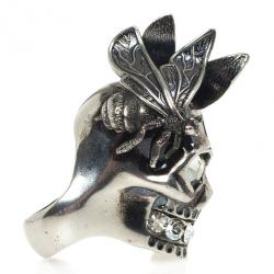 Pre Owned Alexander McQueen Bee Punk Skull Ring Size 52