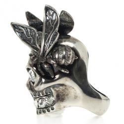 Pre Owned Alexander McQueen Bee Punk Skull Ring Size 52
