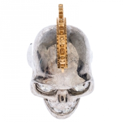 Pre Owned Alexander McQueen Crystal Skull Punk Two Tone Cocktail Ring Size 54
