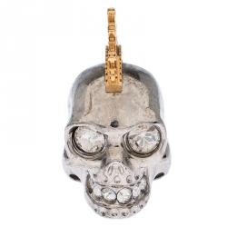 Pre Owned Alexander McQueen Crystal Skull Punk Two Tone Cocktail Ring Size 54
