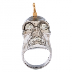 Pre Owned Alexander McQueen Crystal Skull Punk Two Tone Cocktail Ring Size 54