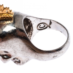 Pre Owned Alexander McQueen Crystal Skull Punk Two Tone Cocktail Ring Size 54