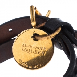 Pre Owned سوار أليكساندر ماكوين حلية جمجمه لفة مزدوجة جلد أسود