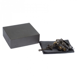 Alexander McQueen Crystal Two Tone Metal Charm Ring Bracelet