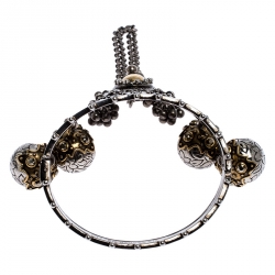 Alexander McQueen Crystal Two Tone Metal Charm Ring Bracelet