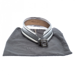 Alexander McQueen Silver Metallic Leather Belt 70 CM