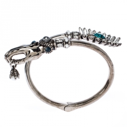 Alexander McQueen Jewelled Eye & Hand Wrap Silver Tone Cuff Bracelet S