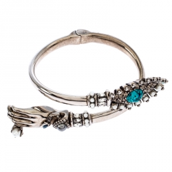 Alexander McQueen Jewelled Eye & Hand Wrap Silver Tone Cuff Bracelet S