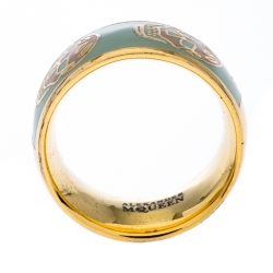 Pre Owned Alexander McQueen Skull Enamel Gold Tone Band Ring Size 55