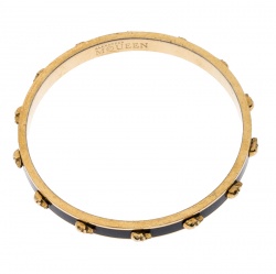 Pre Owned Alexander McQueen Black Enamel 3D Skull Narrow Bangle Bracelet