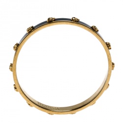 Pre Owned Alexander McQueen Black Enamel 3D Skull Narrow Bangle Bracelet