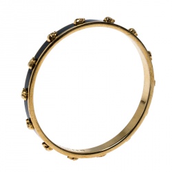 Pre Owned Alexander McQueen Black Enamel 3D Skull Narrow Bangle Bracelet