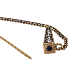 Pre Owned Alexander McQueen Crystal Antique Gold Tone Skull Pin Brooch