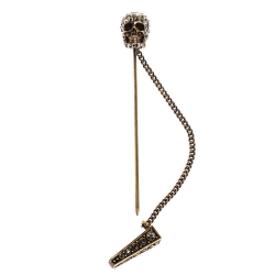 Pre Owned Alexander McQueen Crystal Antique Gold Tone Skull Pin Brooch