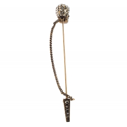 Pre Owned Alexander McQueen Crystal Antique Gold Tone Skull Pin Brooch