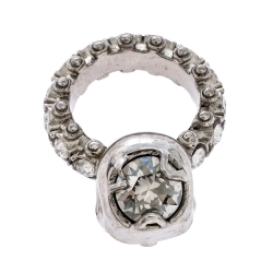 Pre Owned Alexander McQueen Skull Crystal Embedded Silver Tone Ring Size 51