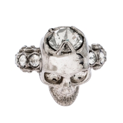 Pre Owned Alexander McQueen Skull Crystal Embedded Silver Tone Ring Size 51