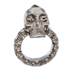 Pre Owned Alexander McQueen Skull Crystal Embedded Silver Tone Ring Size 51