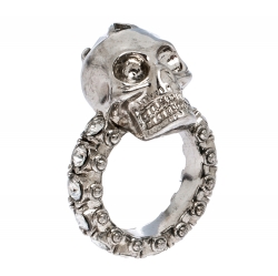 Pre Owned Alexander McQueen Skull Crystal Embedded Silver Tone Ring Size 51