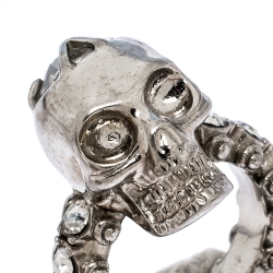 Pre Owned Alexander McQueen Skull Crystal Embedded Silver Tone Ring Size 51