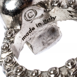 Pre Owned Alexander McQueen Skull Crystal Embedded Silver Tone Ring Size 51