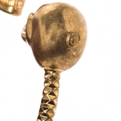 Pre Owned McQ by Alexander McQueen Aged Gold Tone Crystal Twin Skull Open Bracelet