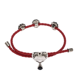 مملوكة مسبقًا سوار أليكساندر ماكوين قابل للضبط جلد مضفر أحمر كريستال Friendship  حلية قلب