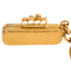Pre Owned Alexander McQueen Knuckle Clutch Charm Gold Tone Keychain