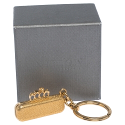 Pre Owned Alexander McQueen Knuckle Clutch Charm Gold Tone Keychain