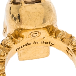 Pre Owned Alexander McQueen Skull Crystal Embedded Gold Tone Ring Size 51