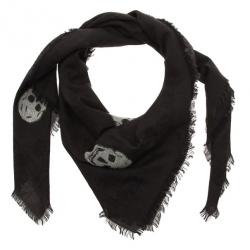 مملوكة مسبقًا Alexander McQueen Black Silk Blend Skull Square Scarf
