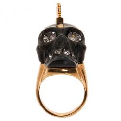 مملوكة مسبقًا Alexander McQueen Skull Punk Black Plexi Ring Size 53