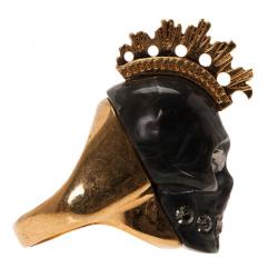 مملوكة مسبقًا Alexander McQueen Skull Punk Black Plexi Ring Size 53
