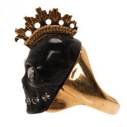 مملوكة مسبقًا Alexander McQueen Skull Punk Black Plexi Ring Size 53