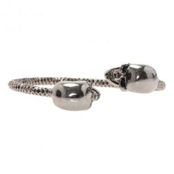 Alexander McQueen SilverTone Blue Crystal Twin Skull Bangle 19CM