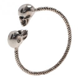 Alexander McQueen SilverTone Blue Crystal Twin Skull Bangle 19CM
