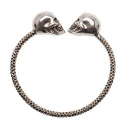 Alexander McQueen SilverTone Blue Crystal Twin Skull Bangle 19CM