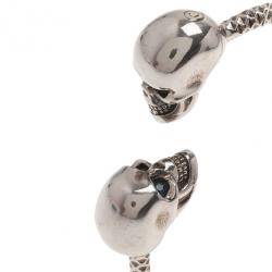 Alexander McQueen SilverTone Blue Crystal Twin Skull Bangle 19CM