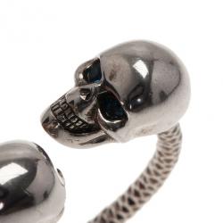 Alexander McQueen SilverTone Blue Crystal Twin Skull Bangle 19CM