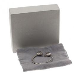 Alexander McQueen SilverTone Blue Crystal Twin Skull Bangle 19CM