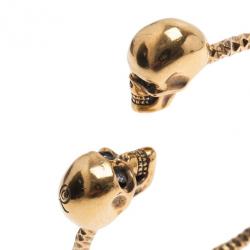 Pre Owned Alexander McQueen Gold Tone Crystal Twin Skull Bangle