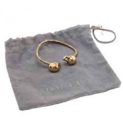 Pre Owned Alexander McQueen Gold Tone Crystal Twin Skull Bangle