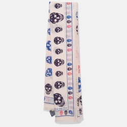 Pre Owned Alexander McQueen Pink Skull Print Modal Square Scarf