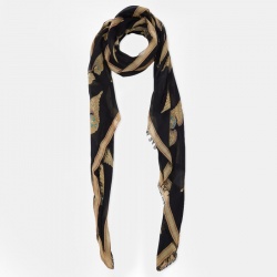 Pre Owned Alexander McQueen Black Winged Skull Print Modal & Cashmere Scarf