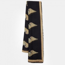 Pre Owned Alexander McQueen Black Winged Skull Print Modal & Cashmere Scarf