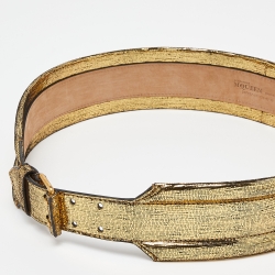 Alexander McQueen Gold Textured Leather Buckle Wide Belt 95CM