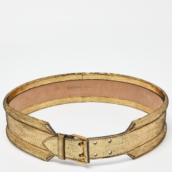 Alexander McQueen Gold Textured Leather Buckle Wide Belt 95CM