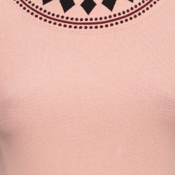 Pre Owned Alexander McQueen Pink Pattern Knit Flounce Geo Midi Dress S